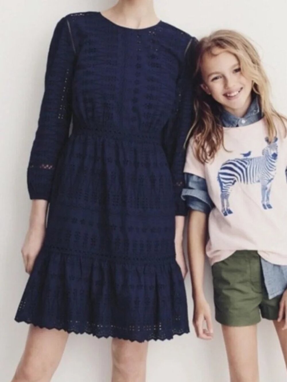 J. Crew lace Eyelet Flutter-Hem navy blue Dress Sz 0.